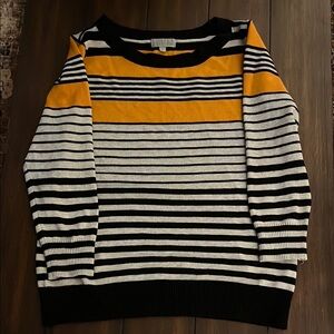 Black and Mustard Yellow Crewneck Sweater with Bold Stripes